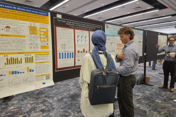 Noah presenting his work at ISMB 2026 in Washington DC